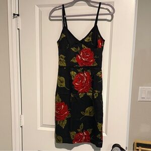 Trina Turk Black Midi Dress with Red Floral Design
